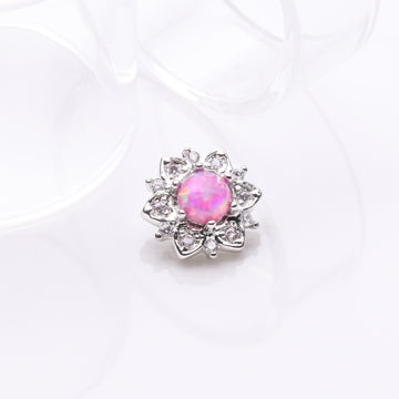 Detail View 1 of Fire Opal Flower Love Sparkle Dermal Anchor Top-Pink Opal